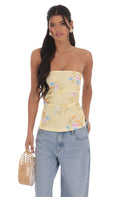 Floral Strapless Double Slit Top in Yellow