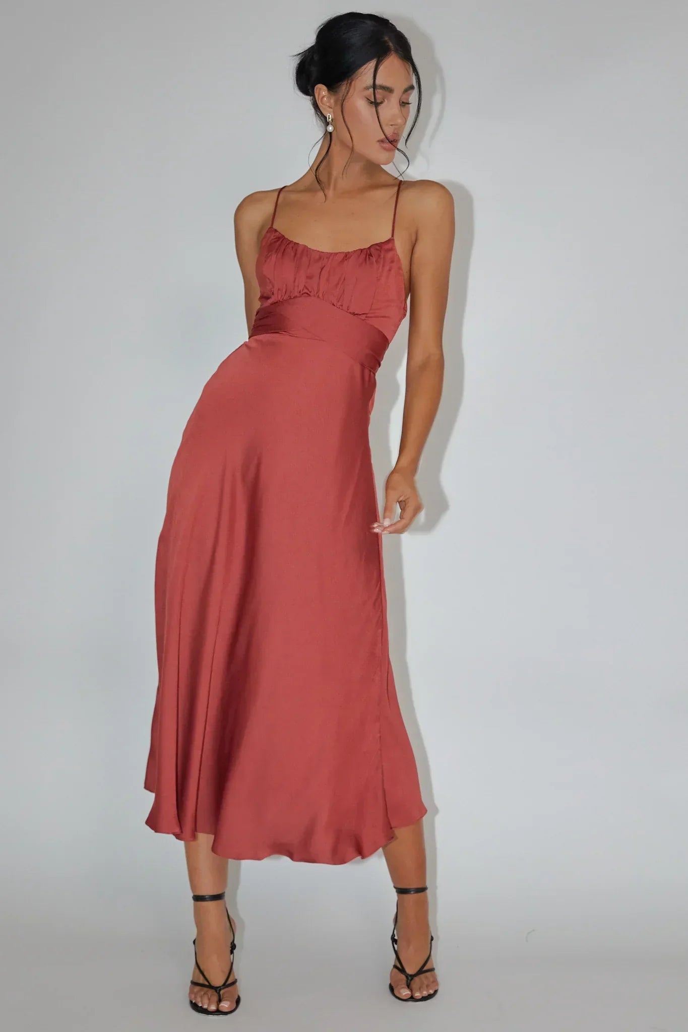 Linka Cami Strap Midi Dress Chocolate