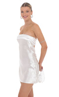 Satin Strapless Slip Dress in White