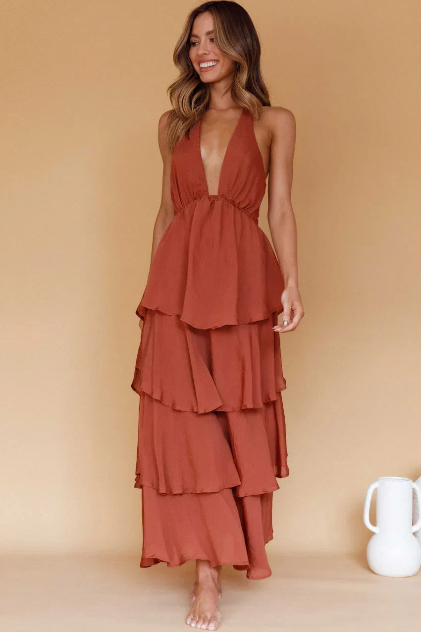 Catalina Tiered Ruffle Maxi Dress Cocoa