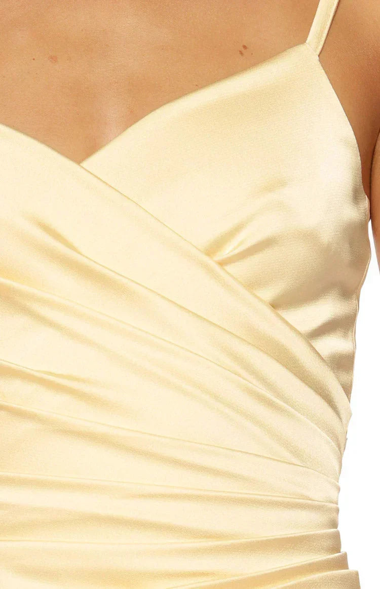 Higher Ground Yellow Ruched Party Mini Dress