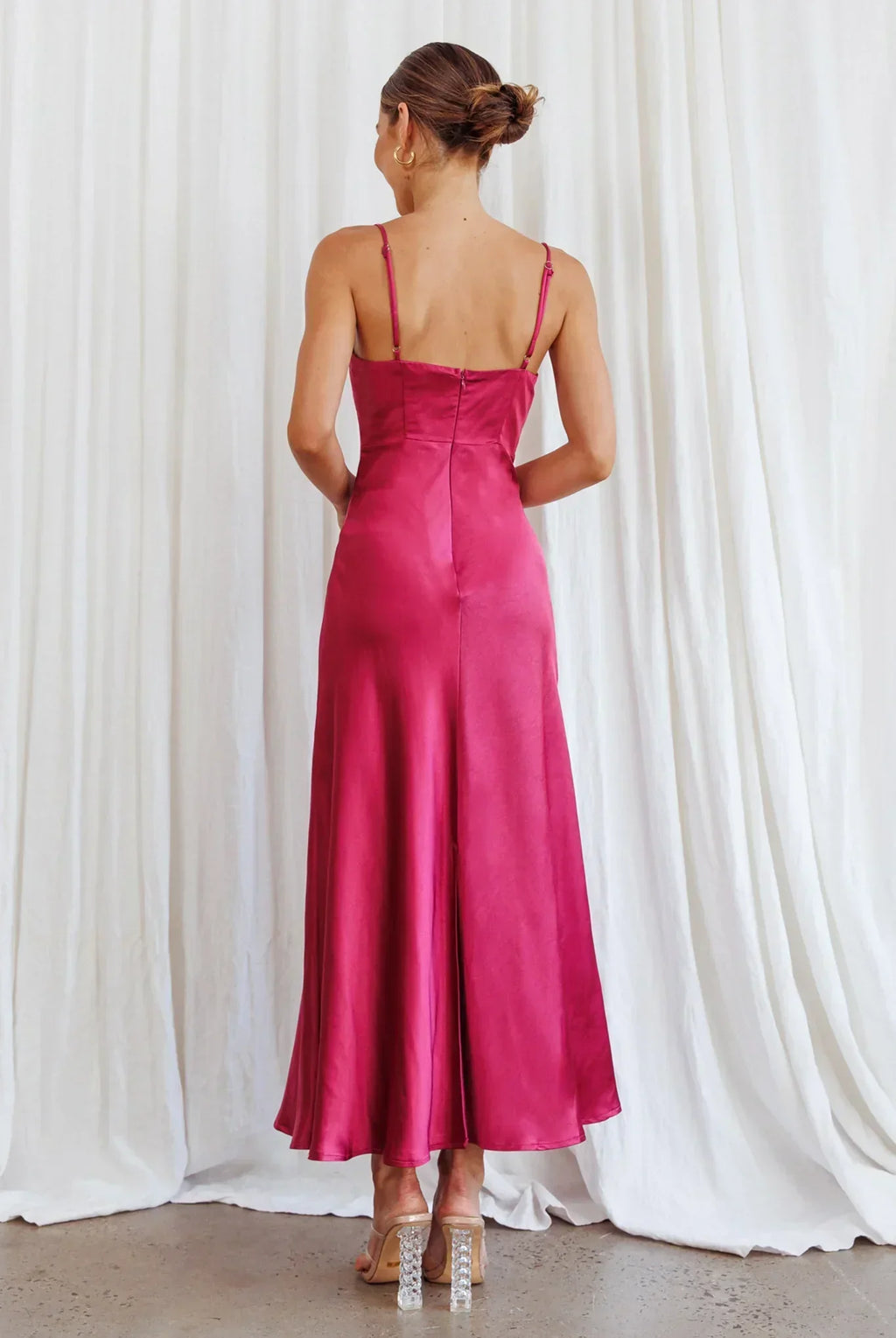 Infinity Pintuck Bust Midi Dress Fuchsia