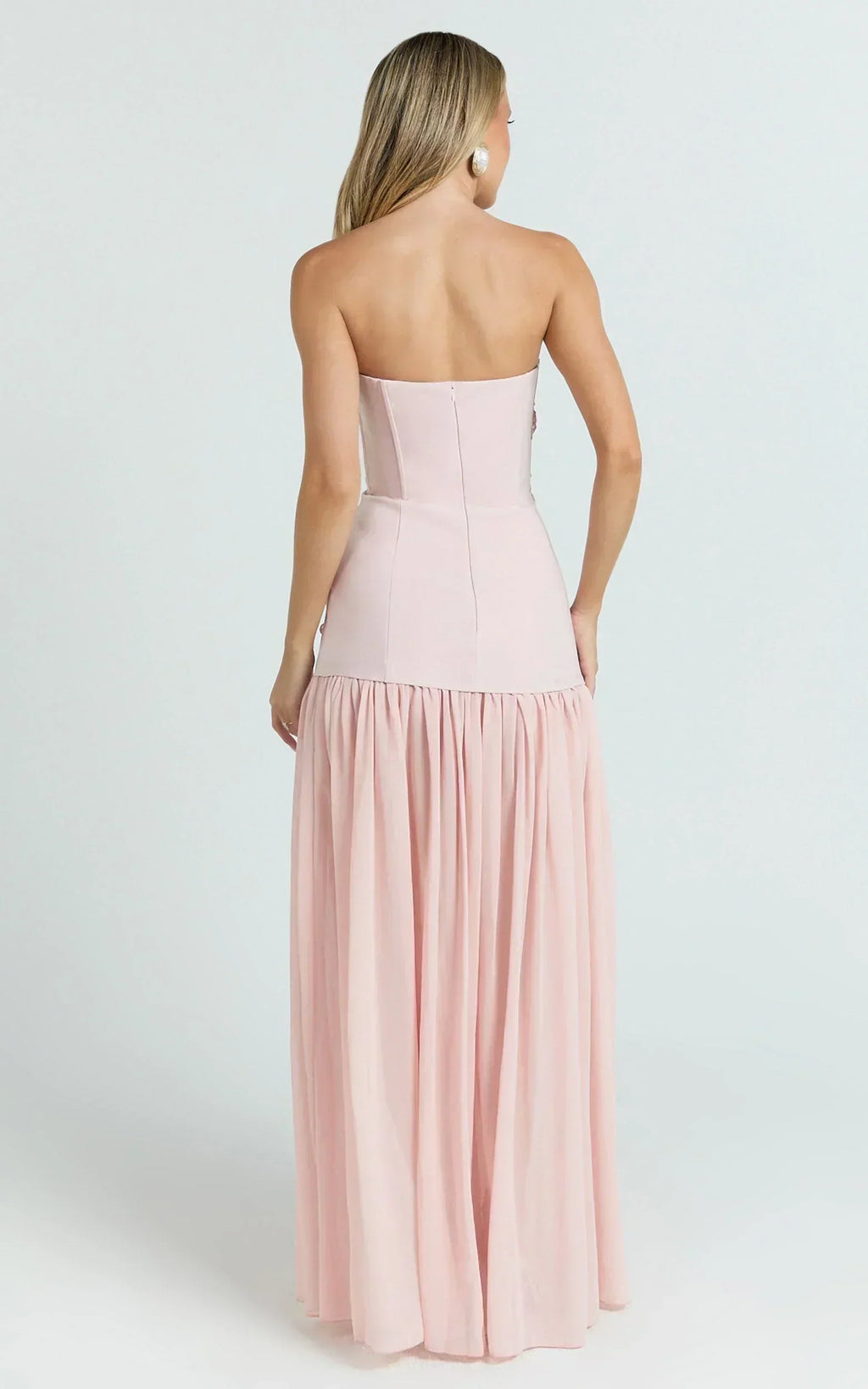Jefferies Maxi Dress - Peplum Bodice Contrast Georgette Dress in Pink