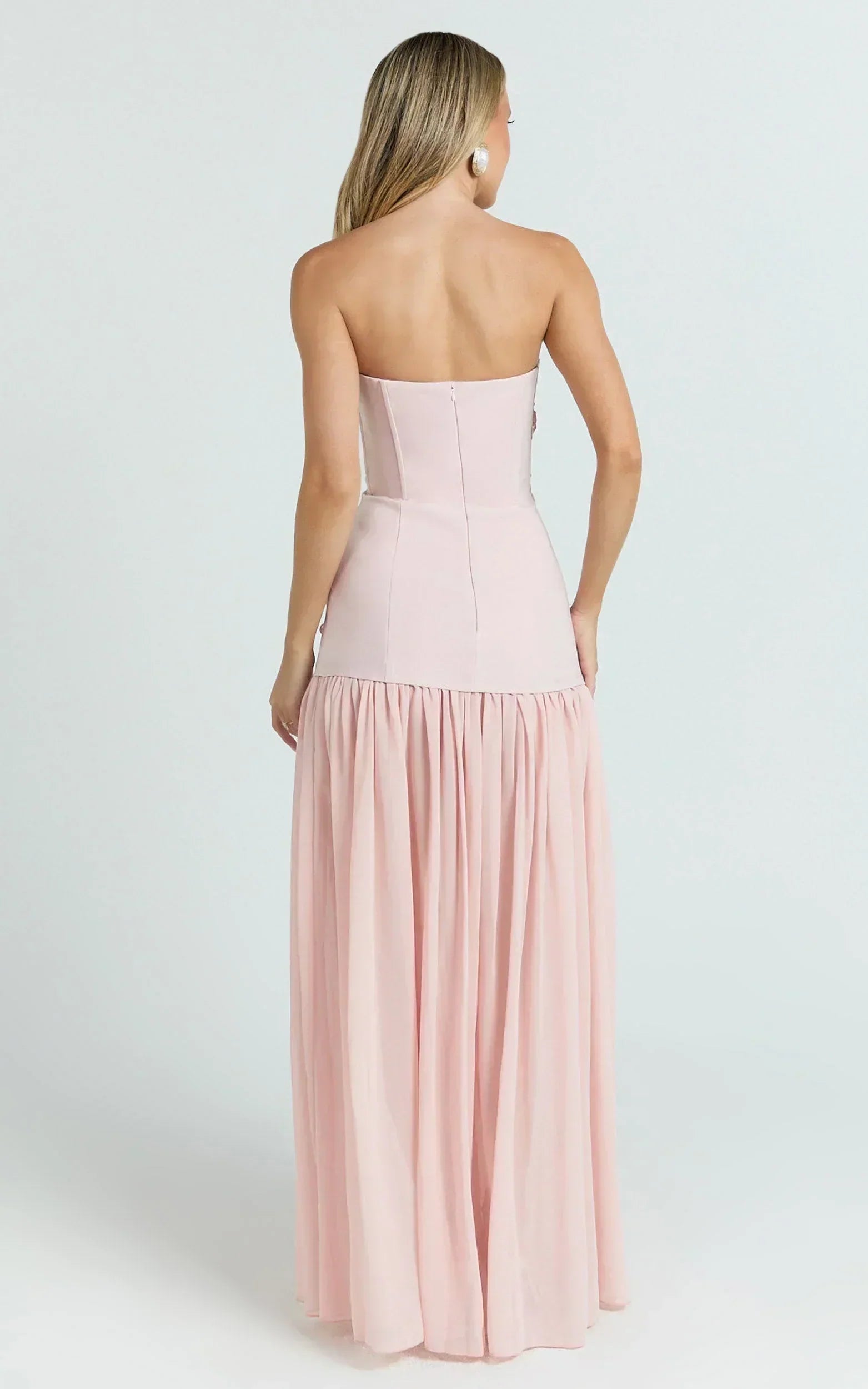 Jefferies Maxi Dress - Peplum Bodice Contrast Georgette Dress in Pink