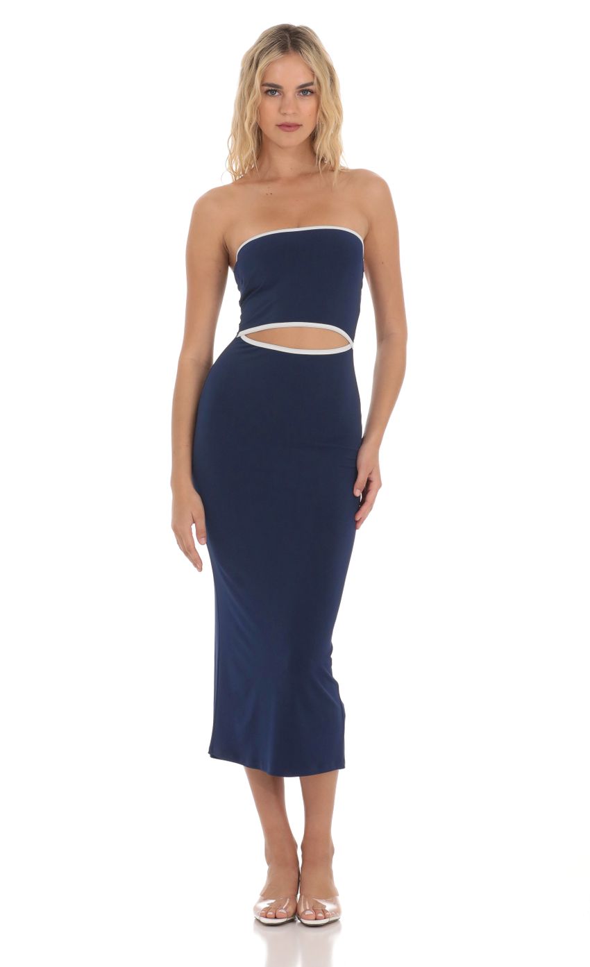 Cutout Strapless Midi Dress in Navy