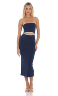 Cutout Strapless Midi Dress in Navy