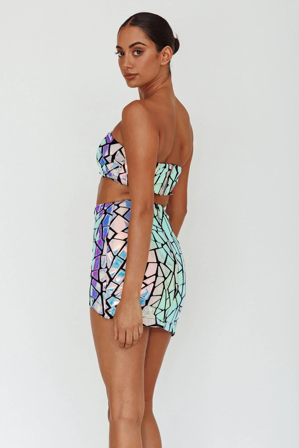 El Camino Mosaic Bandeau Crop Top Silver