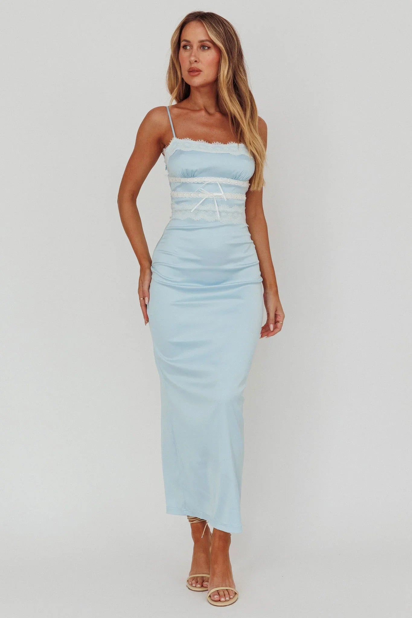 Kellan Lace Trim Maxi Dress Blue