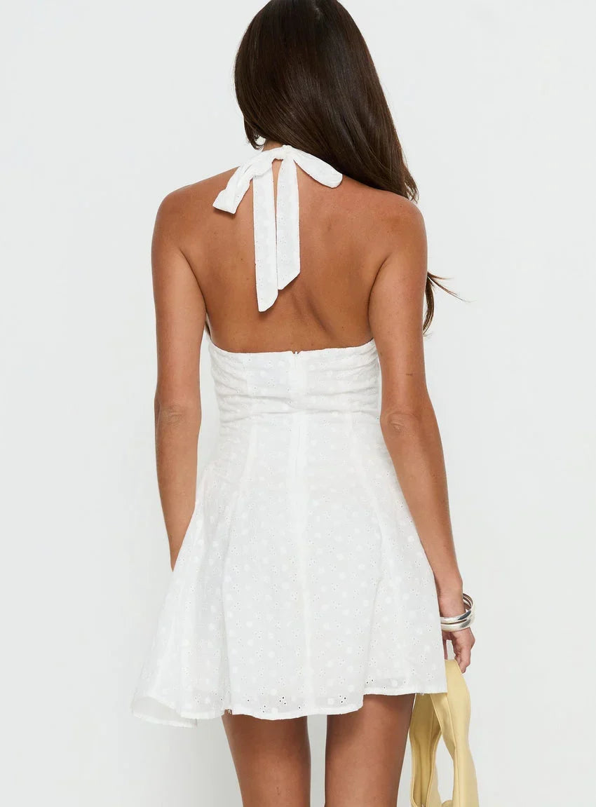 Kittee Halter Mini Dress White
