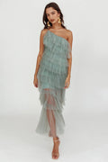 Arrabel Tiered Ruffle Tulle Maxi Dress Sage