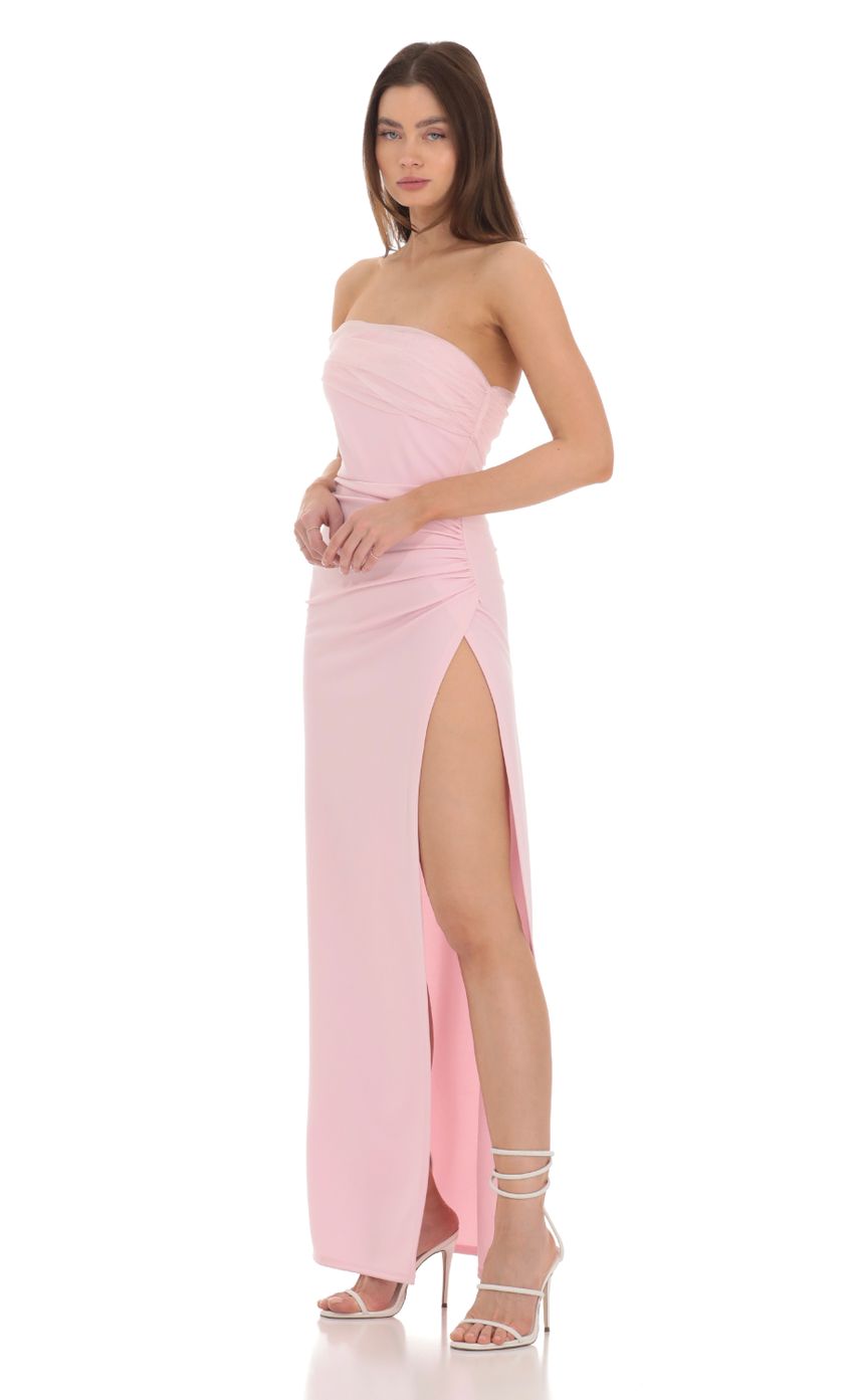 Off Shoulder Tulle Sleeve Maxi Dress in Pink