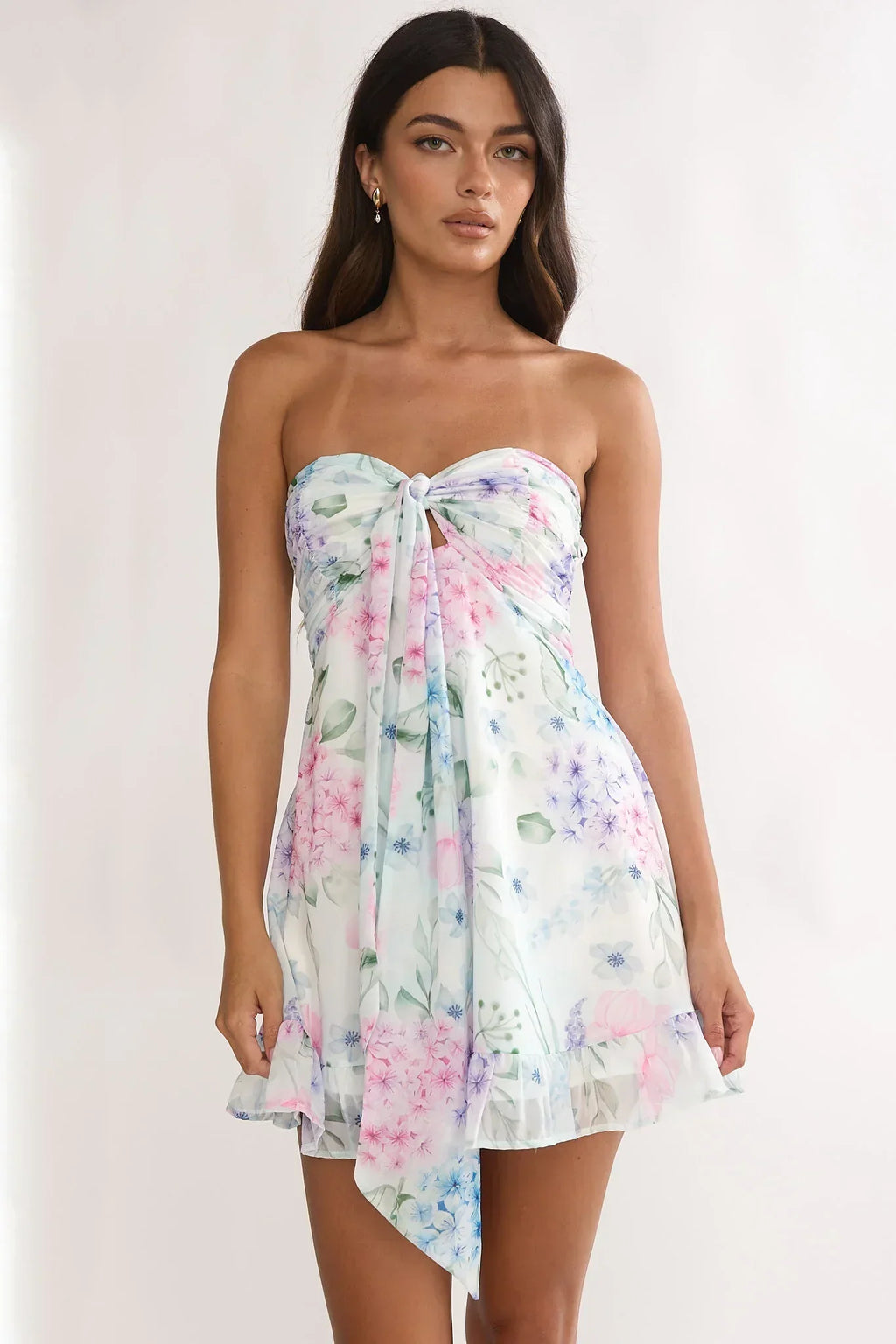 Gloria Day Tied Bust Strapless Mini Dress Lilac