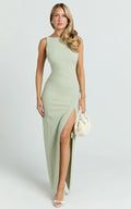 Indi Maxi Dress - Boat Neck Bodycon Dress in Sage