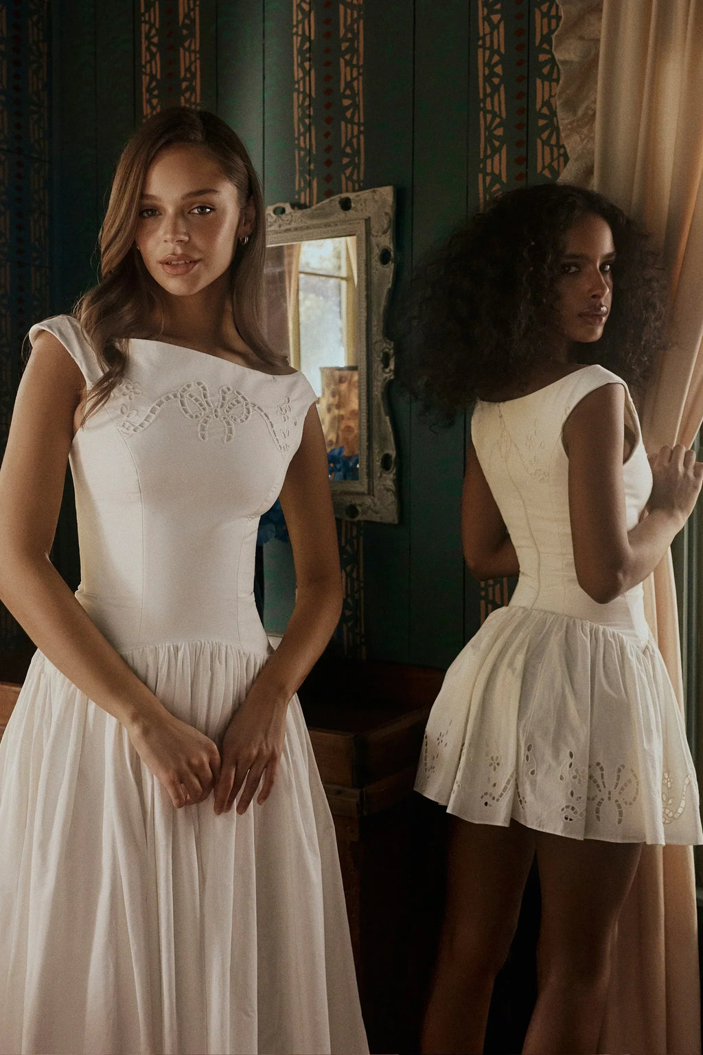 white cotton broderie anglaise boat neck maxi dress