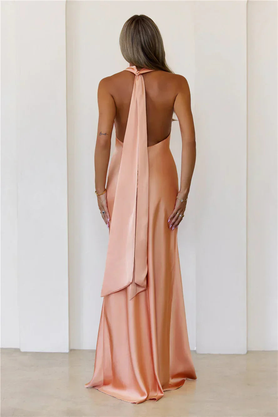 Nightfall Noir Halter Satin Maxi Dress