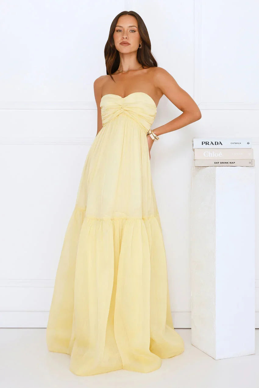 Unforgettable Style Strapless Maxi Dress Yellow
