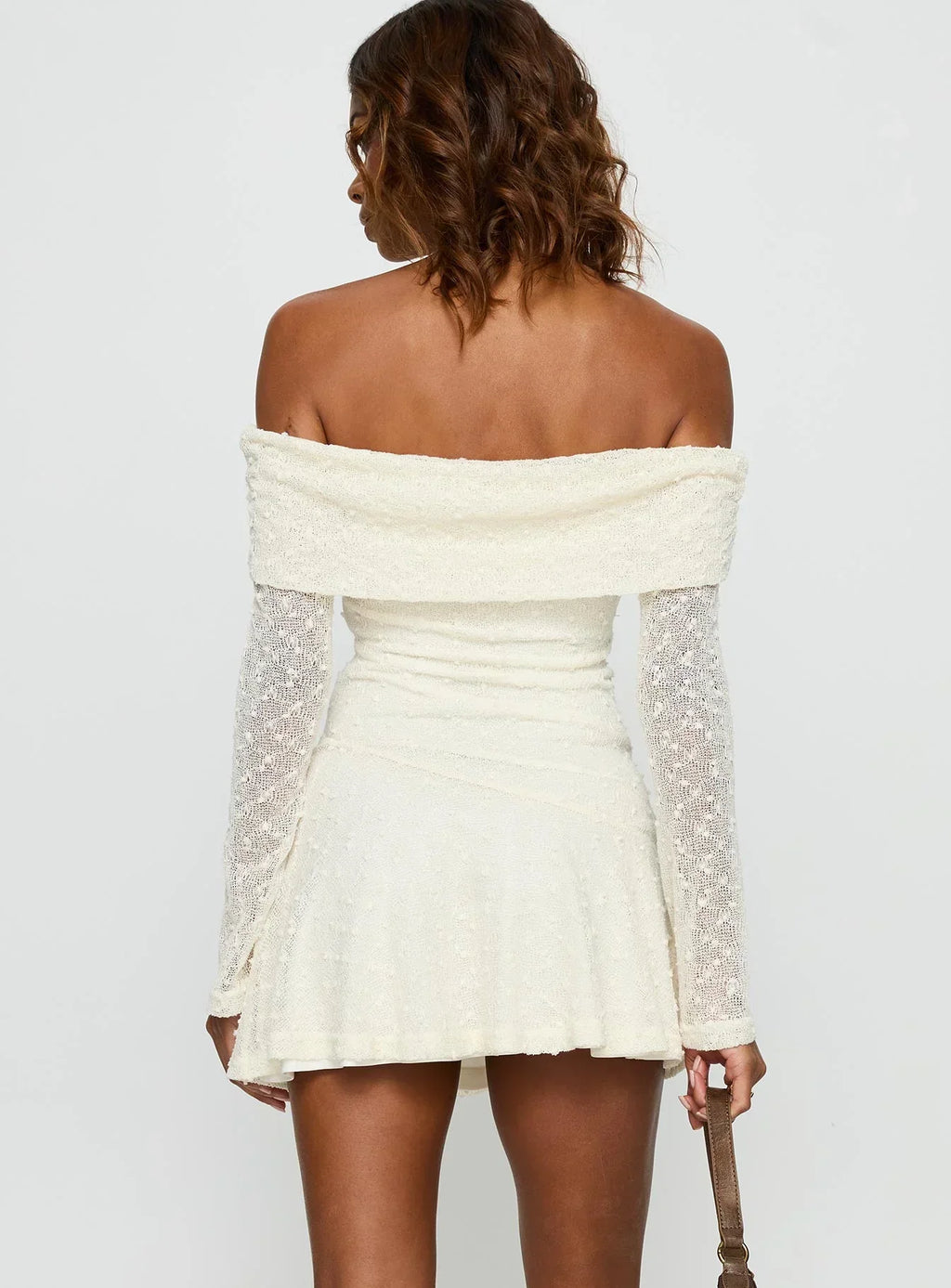 Ivee Off Shoulder Long Sleeve Mini Dress Cream