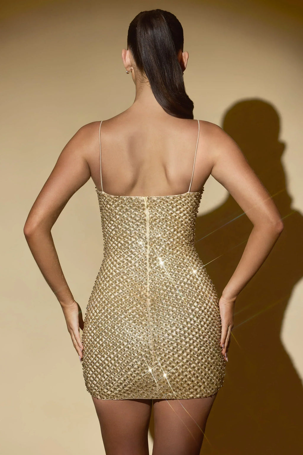 Embellished Sweetheart-Neck Mini Dress In Gold
