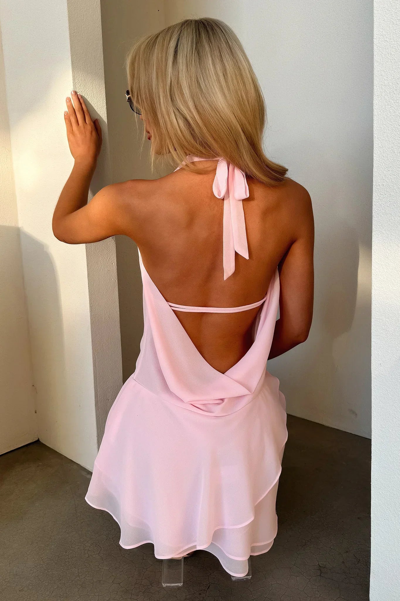 Cleo Plunge Cowl Neck Mini Dress - Pink