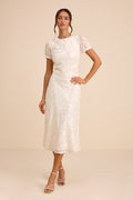 Bridget Ivory Floral Jacquard Puff Sleeve Midi Dress