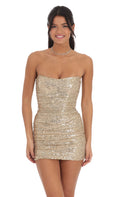 Sequin Corset Bodycon Dress in Gold