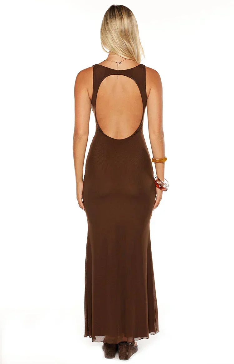 Sunflower Brown Mesh Maxi Dress