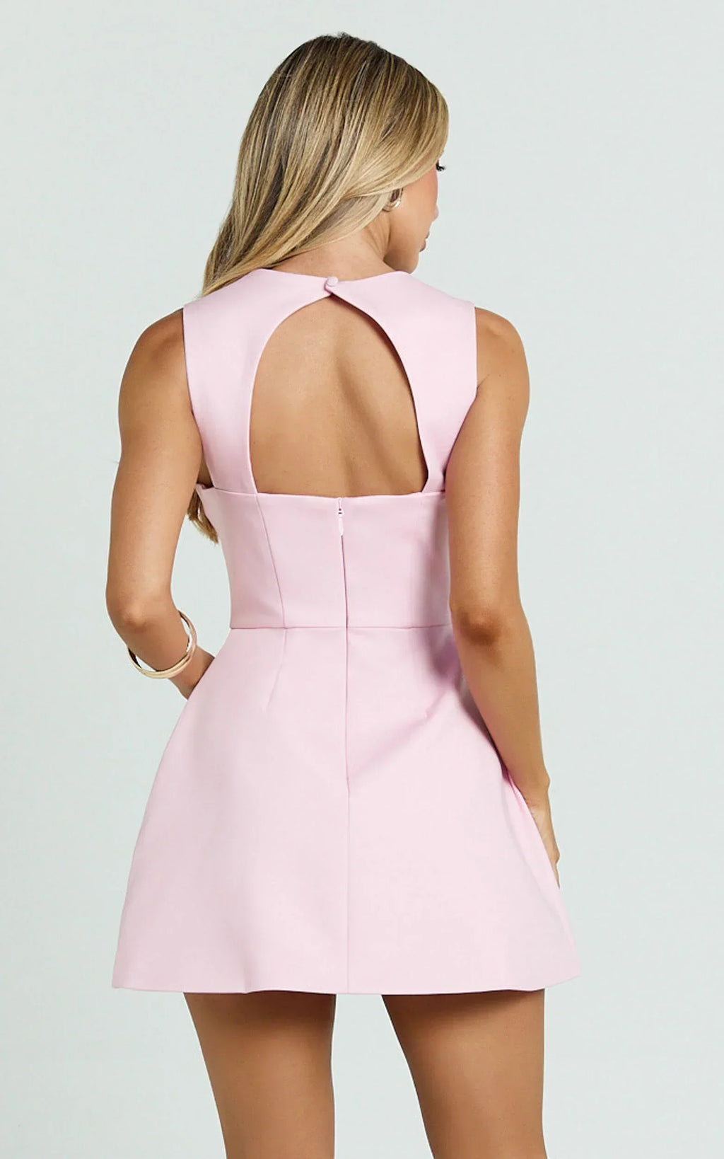 Garrett Mini Dress - Square Neck Fit And Flare Dress in Pink