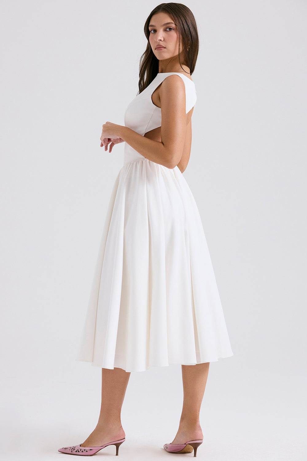 white twill midi sundress