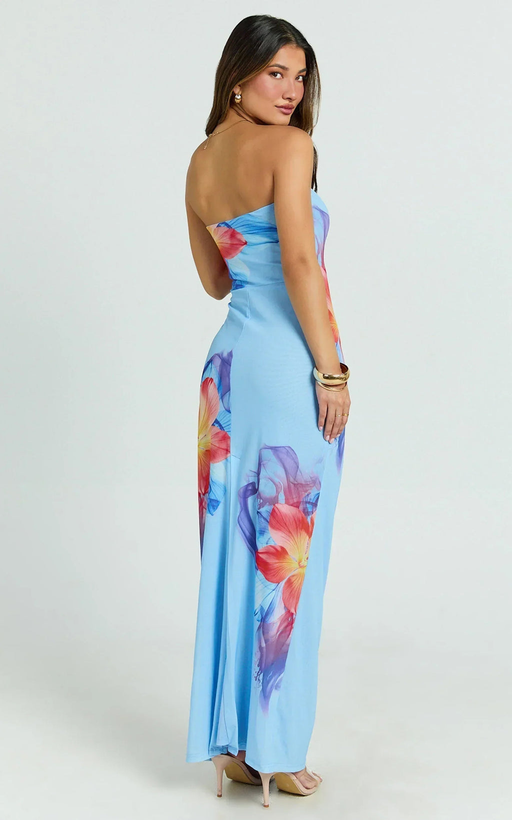 Jenny Maxi Dress - Strapless Mesh Bodycon Dress in Electric Print