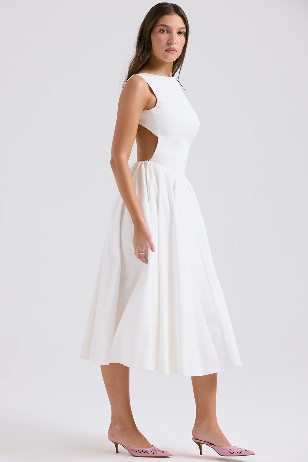 white twill midi sundress