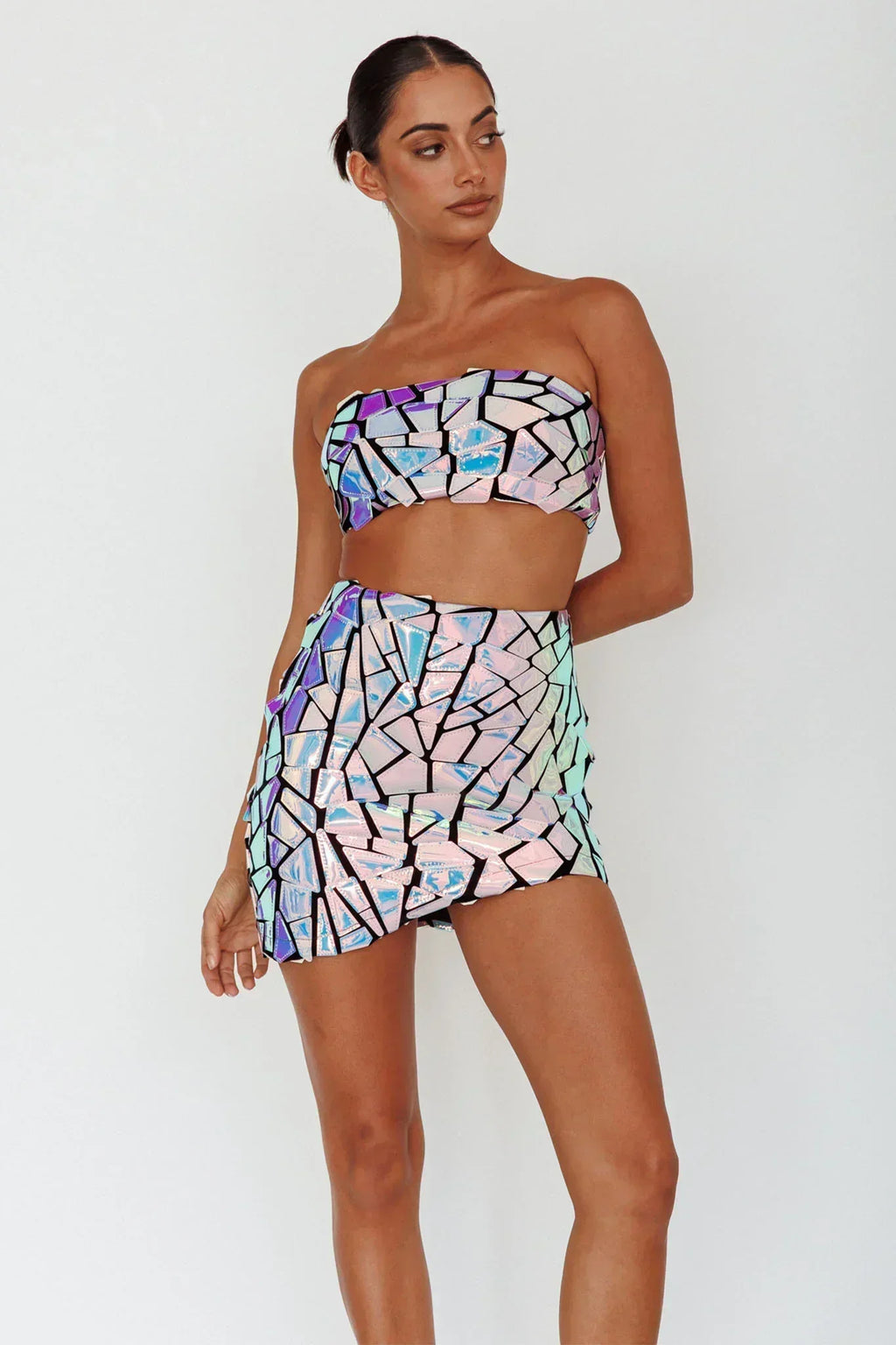 El Camino Mosaic Bandeau Crop Top Silver