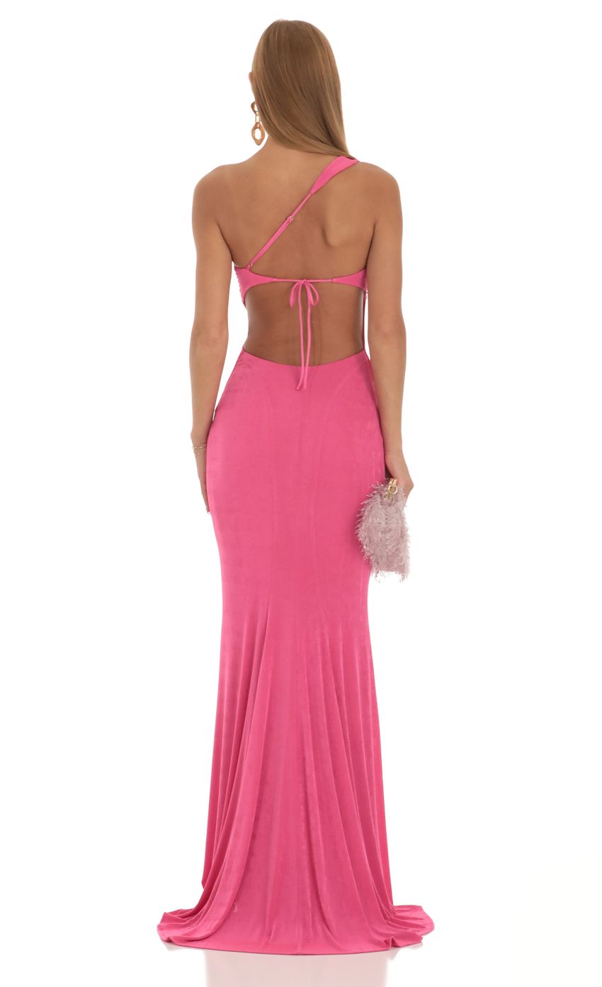 One Shoulder Maxi Dress in Pink