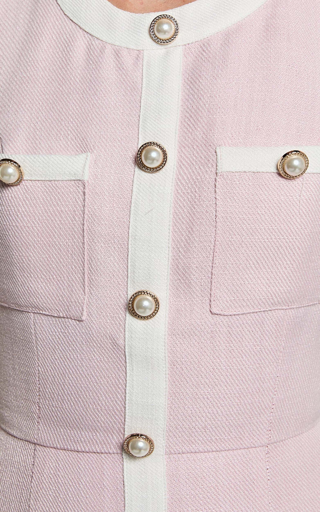 River Mini Dress - Boucle Button Through A Line Dress In Light Pink