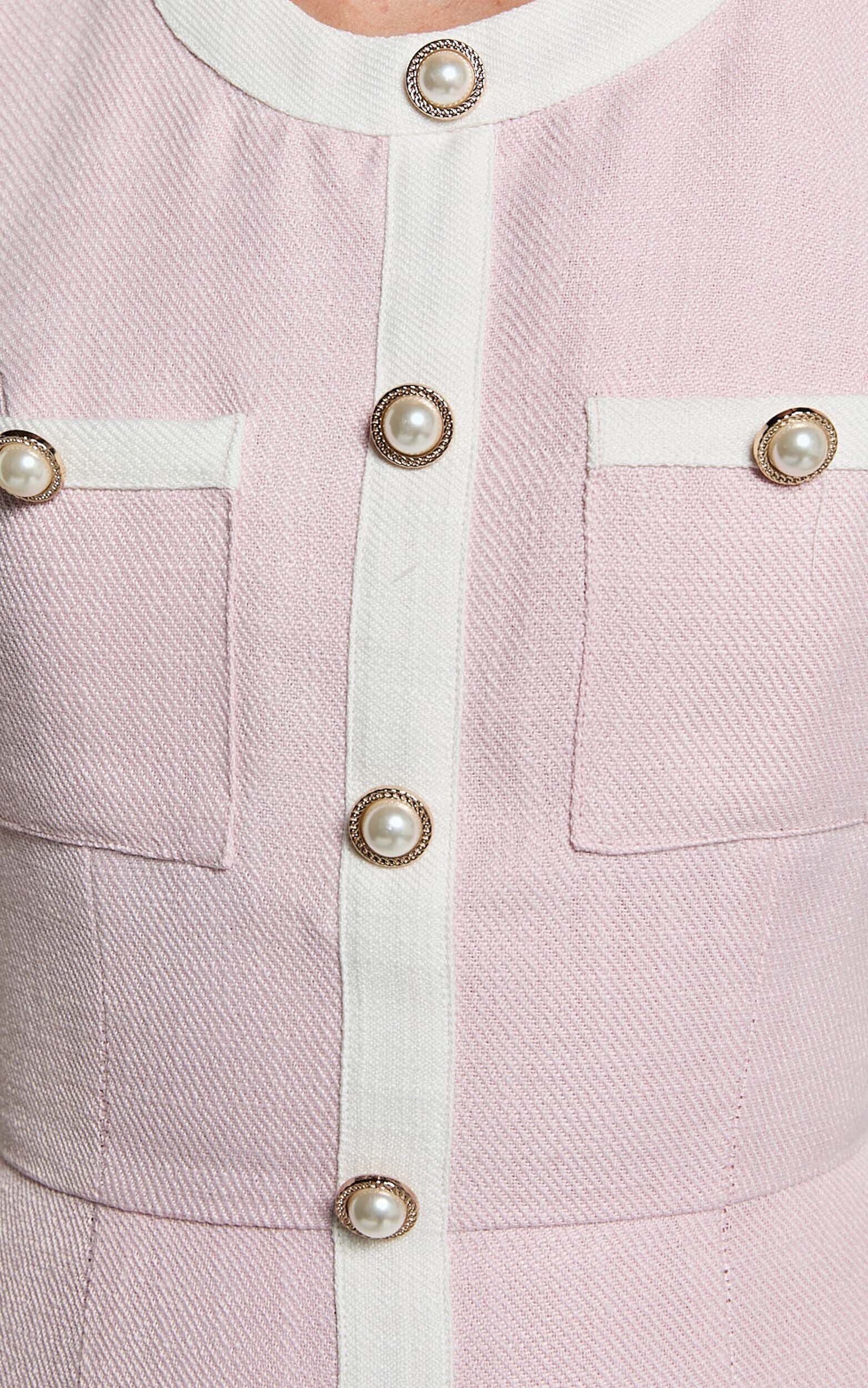 River Mini Dress - Boucle Button Through A Line Dress In Light Pink