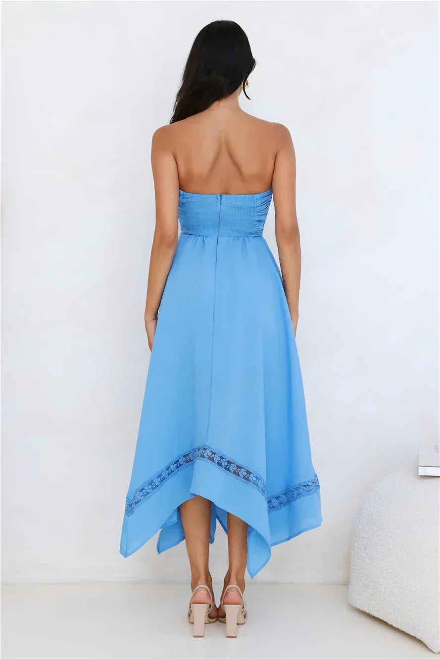 Visit The Moon Strapless Midi Dress Yellow
