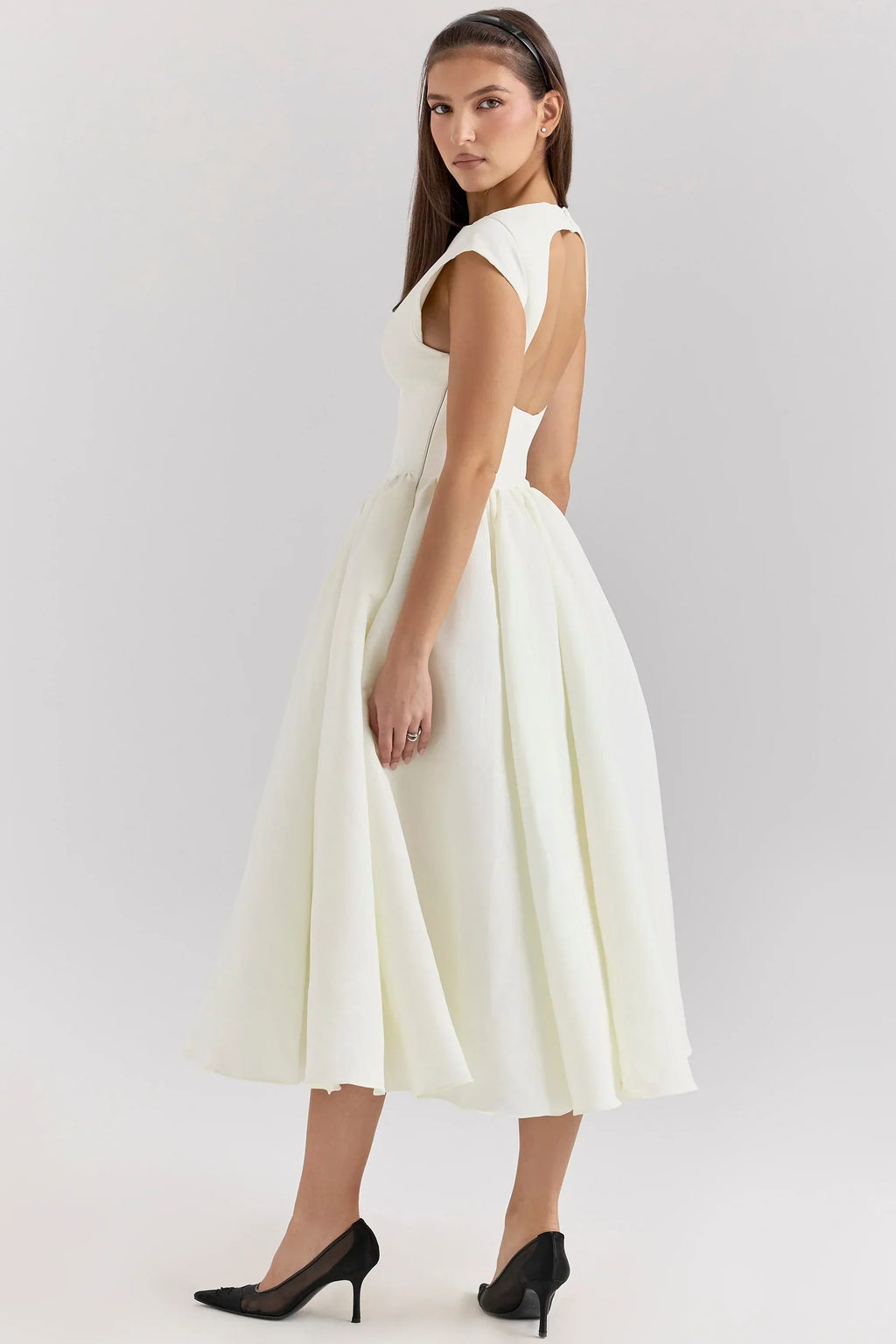 Ivory Moire Satin Midi Dress