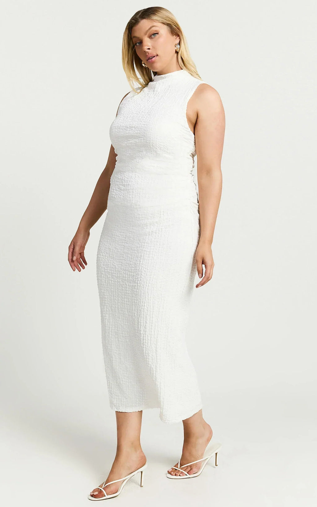 Aleks Midi Dress - High Neck Bodycon Dress In Off White