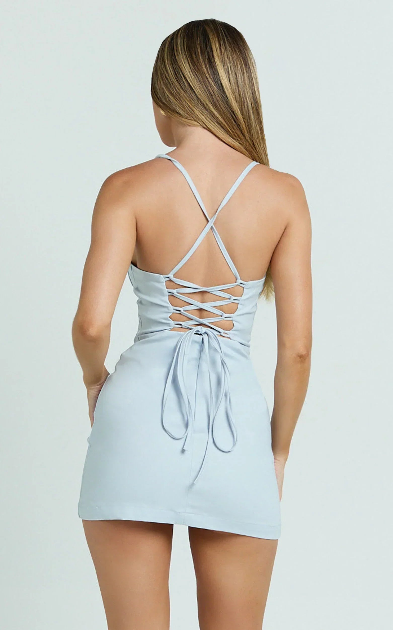 Melody Mini Dress - Sweetheart Bust Fitted Dress in Blue