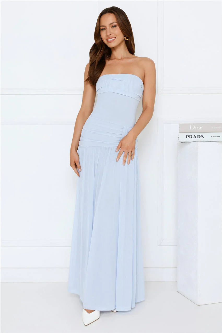 Spark Night Strapless Mesh Maxi Dress Blue