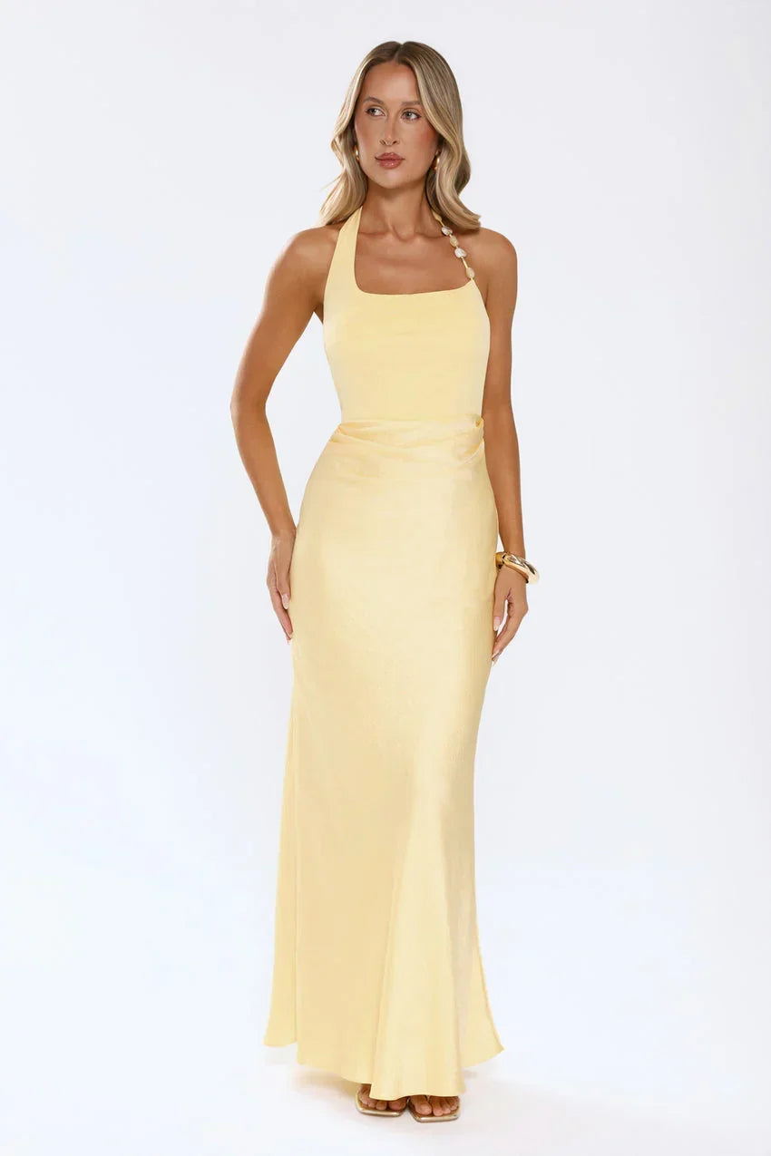 The Dress Effect Satin Halter Maxi Dress Yellow