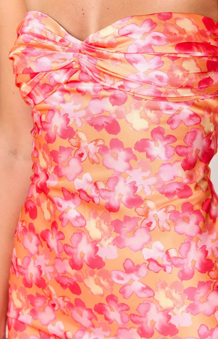 Ashley Pink And Orange Floral Formal Maxi Dress