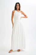 Jenna One Shoulder Pleated Maxi Dress - Ivory