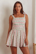 Bestie Tied Shoulder Mini Dress Floral Green