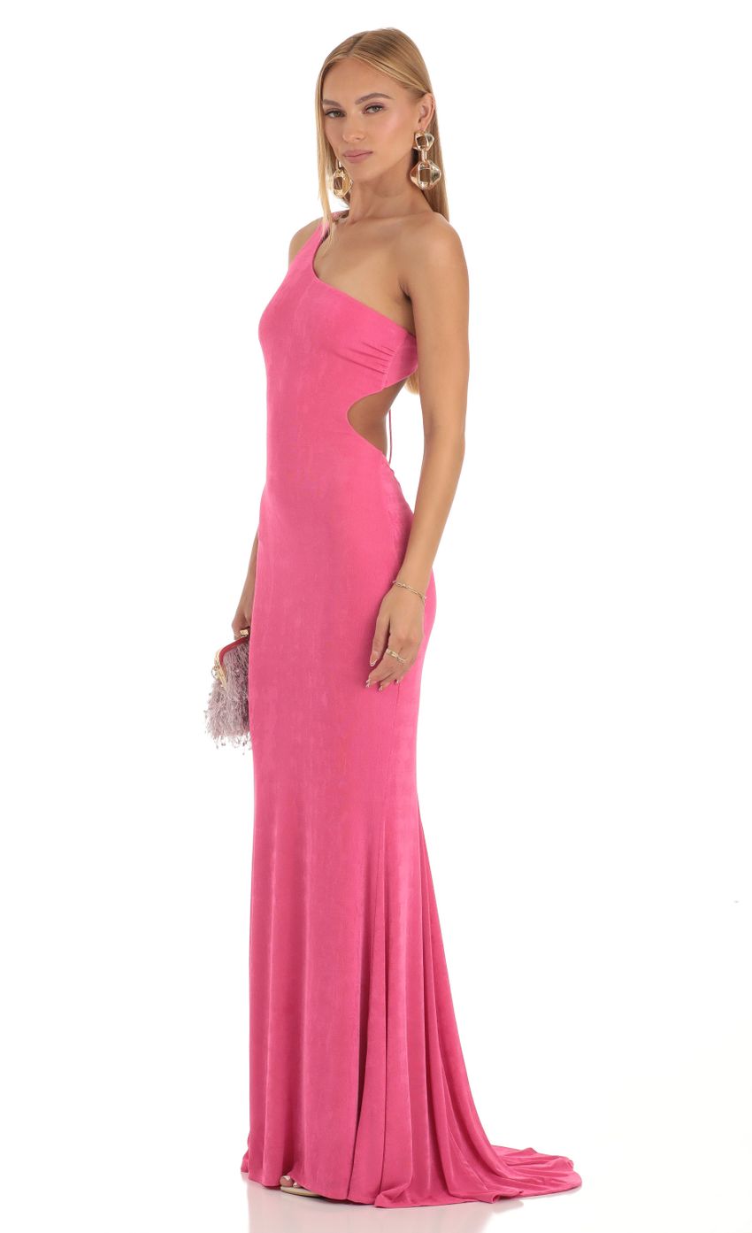 One Shoulder Maxi Dress in Pink