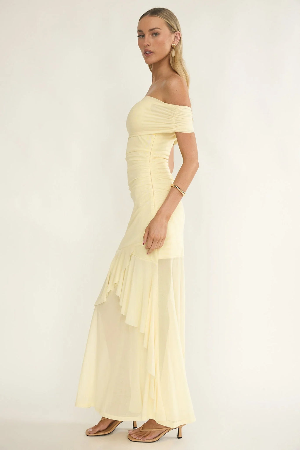 Kiarna Off-Shoulder Mesh Maxi Dress Butter