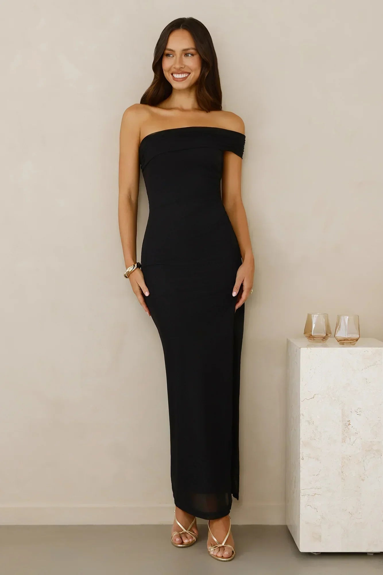Berry Fresh Mesh One Shoulder Maxi Dress