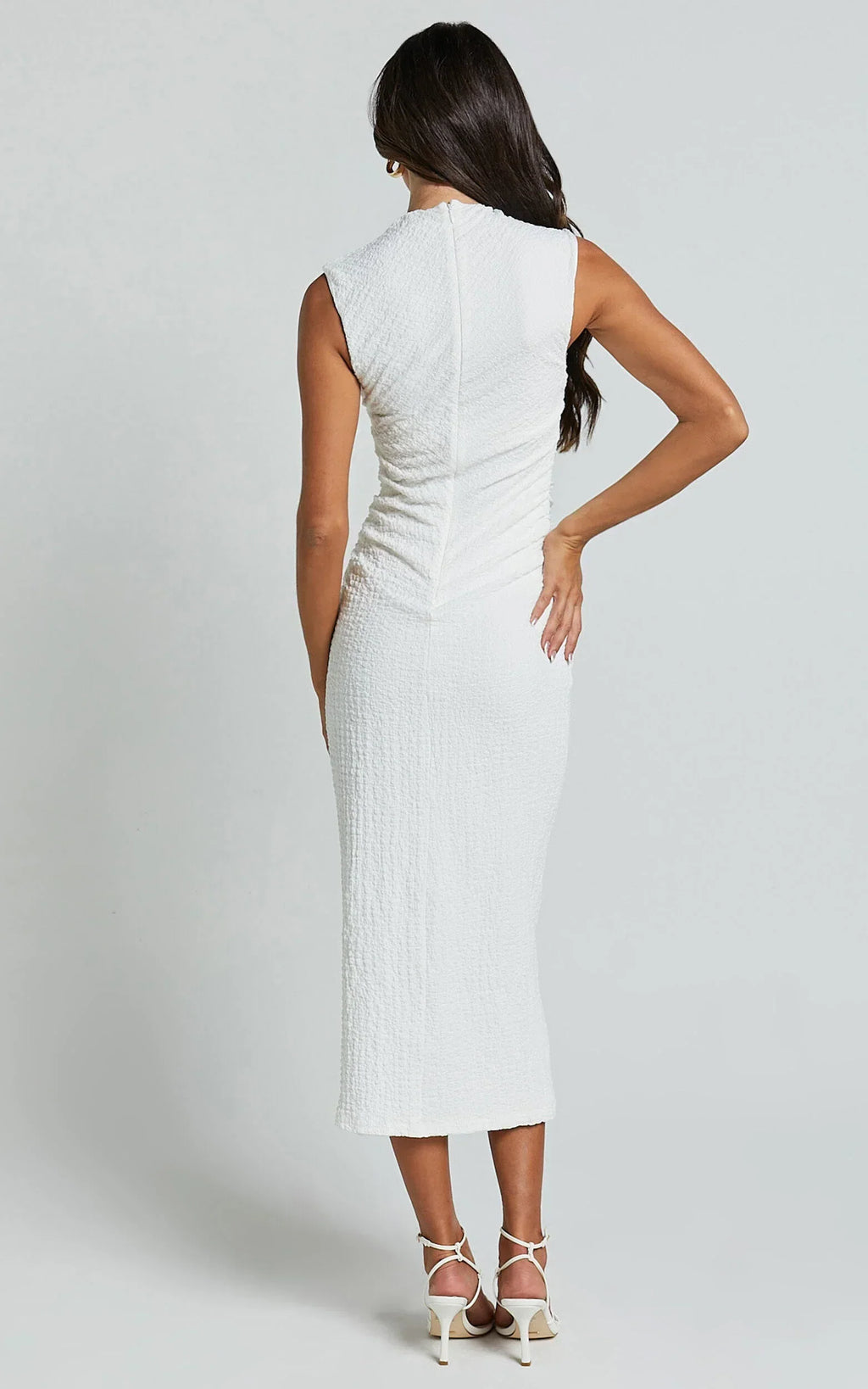 Aleks Midi Dress - High Neck Bodycon Dress In Off White