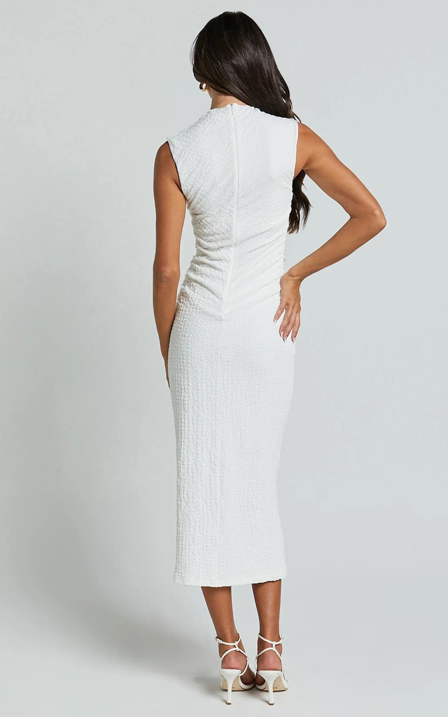Aleks Midi Dress - High Neck Bodycon Dress In Off White