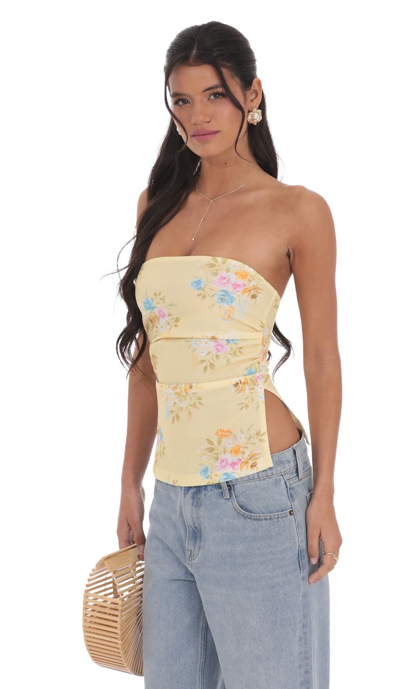 Floral Strapless Double Slit Top in Yellow