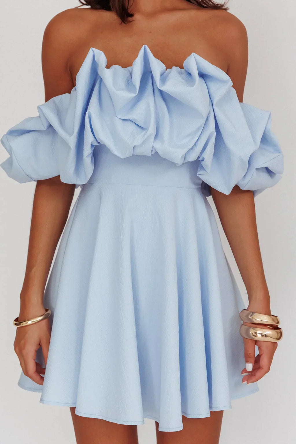 Kailynn Off-Shoulder A-Line Mini Dress Blue